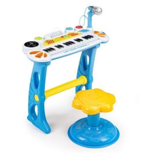 Zongora gyerekeknek mikrofonnal és székkel kék