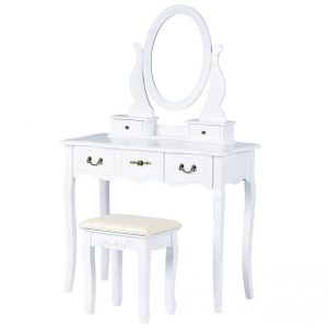 Fésülködőasztal tükörrel + szék Clair, egy stílusos bútordarab, amely büszke lehet egy hálószobára, szekrényre vagy egy remek ajándékötletre.