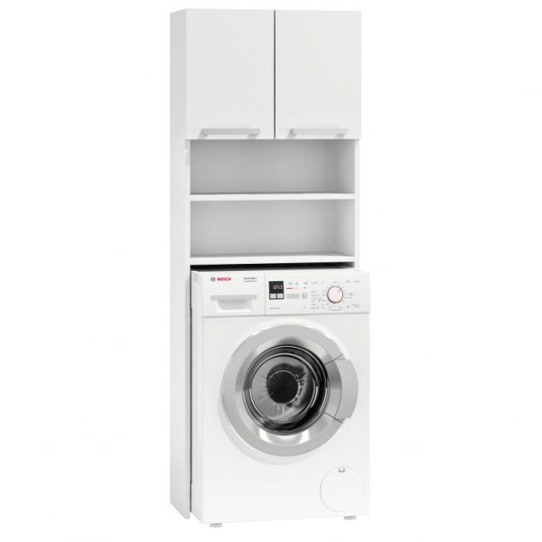 Fürdőszoba szekrény mosógéphez A 183 cm egy megoldás azok számára, akik értékelik az intelligens megoldásokat. Úgy tervezték, hogy mosógépet helyezzen el a polcán.