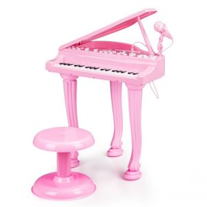 Zongora gyerekeknek mikrofonnal és székkel Rózsaszín