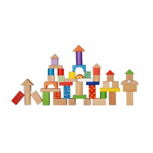 Színes városi fa kocka készlet | 50 db, oktatási játékok 18 hónapos gyermekek számára, nem tartalmaznak éles széleket, különböző formájú elemeket a kreativitáshoz.