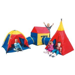 Sátor készlet gyerekeknek 5 az 1-ben | 2 alagút tartalmaz 2 alagutat és 3 különböző méretű sátrat - egy indiai sátrat, egy klasszikus gyermeksátrat és egy házat.