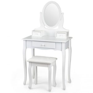 Fésülködő asztal ovális tükörrel | + szék kiváló kiegészítő minden hálószobához, fürdőszobához vagy nappalihoz. Kényelmes székkel rendelkezik.