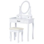 Fésülködőasztal tükörrel és székkel Poppy ideális a mindennapi sminkhez. Hosszú profilú lábakkal, három fiókkal és nagy, állítható tükörrel rendelkezik.