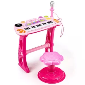 Zongora gyerekeknek mikrofonnal és székkel - ennek a játéknak köszönhetően gyermekének lehetősége lesz beköltözni a dallamok és hangok világába.