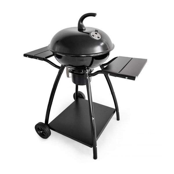 Modern kerek grill fedéllel, kivehető hamutartóval és 3 tárolóhellyel, amelyek tökéletesen segítséget nyújtanak étel grillezésénél és tárolásánál vagy grillezési eszközöknél.