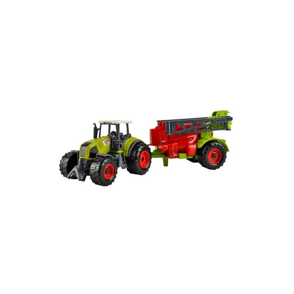 Farm 2 gyerek traktor és 4 pótkocsi | 1:30 2 traktorból álló készlet, állatszállító pótkocsi, pótkocsi billenő, permetező és bálázó.