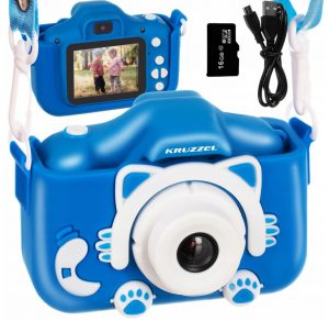 Gyermek digitális fényképezőgép + 16 GB micro SD kék 6 különböző funkcióval rendelkezik: kamera mód, felvételi mód, lejátszás, játékok és így tovább.