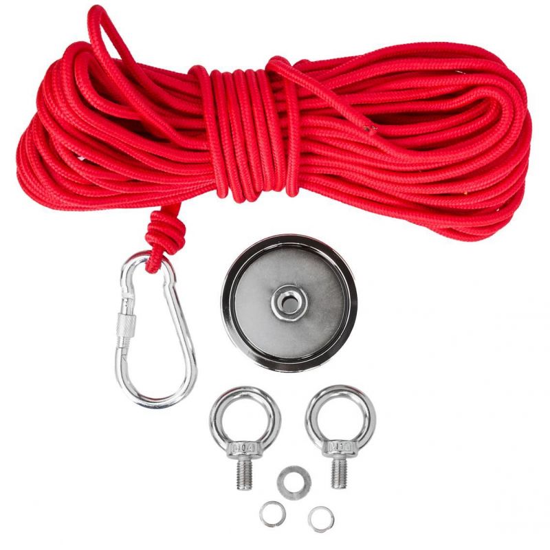 KD10418-1 Neodímium mágnes 180kg kötéllel - KD10418 horgászmágnes vízben való munkára alkalmas. Kötelet, karabinert, fogantyúkat tartalmaz.