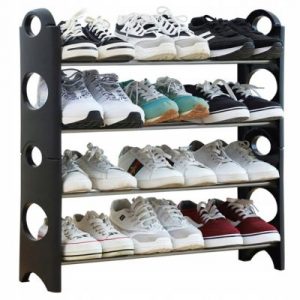Összecsukható cipőtartó - cipősdoboz 12 pár négy összekapcsolt blokkból és 8 darab csőből áll, 12 pár cipő számára.