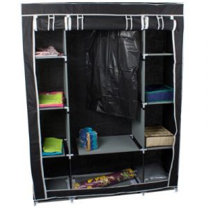 Összecsukható textil szekrény - fekete 162x125x42cm ideális megoldás hálószobába a hagyományos gardróbszekrények helyett.