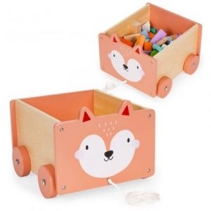 Gyerek fajáték kocsi - rózsaszín A cica ideális kockák és egyéb kisebb játékok tárolására. Teljesen fából készült.