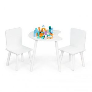 Gyerekbútor szett - asztal + 2 szék fehér - tökéletesen illeszkedik a gyerekszobák, játszószobák vagy várók dekorációjába.