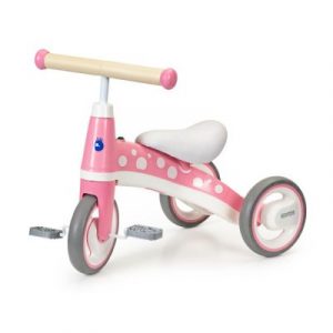 Gyermek tricikli rózsaszín pedállal - a lovaglás lehetővé teszi a gyermek motoros készségeinek fejlesztését és felkészülést egy nagyobb hagyományos kerékpár vezetésére.
