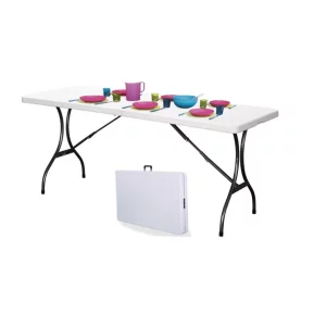 Kerti vendéglátó asztal, összecsukható - fehér 180 × 70 cm. ideális megoldás vendéglátó rendezvényekre, baráti grillezésre a kertben.