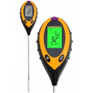Talaj savasságmérő - PH teszter 4 funkciója lehetővé teszi a páratartalom, pH, talajhőmérséklet és napfény mérését. Háttérvilágítású kijelzővel rendelkezik.