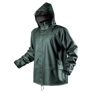 A PU / PVC esőkabát ideális esős és szeles időjáráshoz. A kabát kényelmes és nem korlátozza a mozgást.