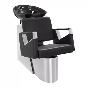 Fodrászmosó doboz SORRENT - fekete | modell: Sorrento professzionális szalonok és fodrászok számára fotel- és kerámia mosdókagyló-készletben.
