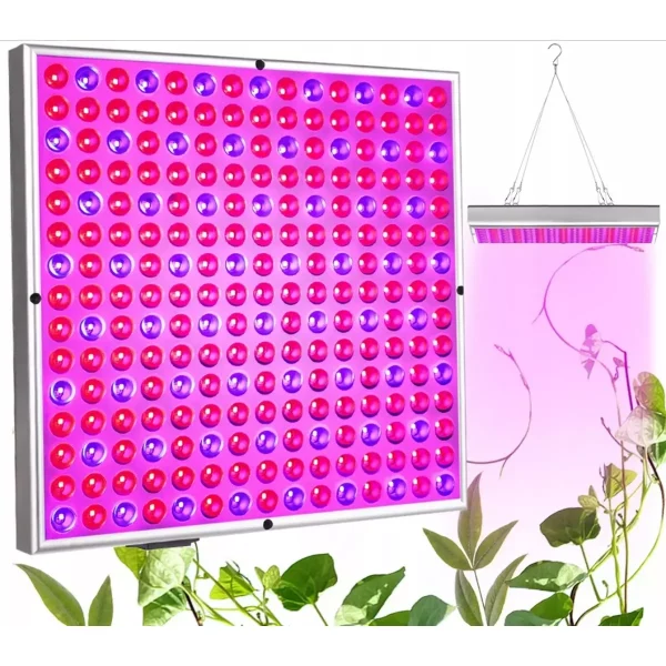 Függesztett LED lámpa növények termesztéséhez és termesztéséhez + kötelek, beépített 225 LED-ig. Optimális feltételeket teremt a fotoszintézishez.