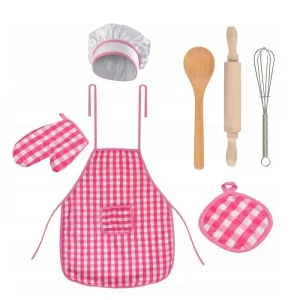 Gyerek főzőkészlet 7 az 1-ben rózsaszín - a ruha puha anyagból készült, ami határozottan növeli a használat kényelmét.
