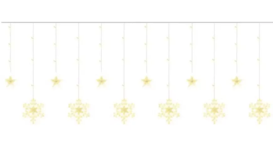 Karácsonyi fényfüggöny 138 LED LED lámpa Karácsonyi függöny hópelyhekkel és csillagokkal. Akár 8 világítási mód közül választhat.