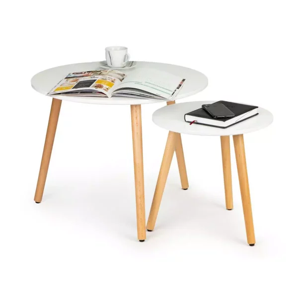 Fehér kör alakú dohányzóasztal-készlet, aprólékos dizájn és funkcionalitás kiváló kombinációt alkot a legigényesebb felhasználók számára.