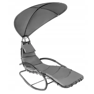 Ergonomikus kialakítású napernyőszürke hintaszék, mely rendkívül kényelmessé és nyugodt pihenést biztosít.