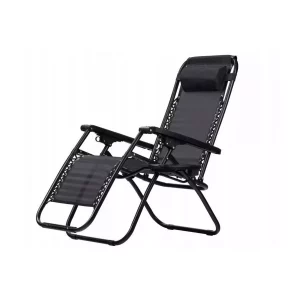 Kerti szék fekete, kényelmes és kényelmes, időjárásálló, állítható, italtároló asztal, teherbírása 120 kg.