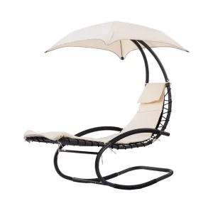 Kerti szék bézs napernyővel, napvédelemmel, UV sugárzással, teherbírása 120 kg. Pihenjen a teraszon, a kertben, az erkélyen vagy a medence mellett.