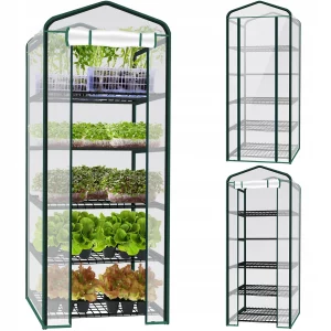 Mini hordozható fólia üvegház-üvegház 5 polc 195x70x50cm csökkenti az időjárás hatásait. Felgyorsítja és kiterjeszti a növényzetet.