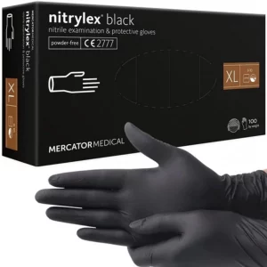Nitril kesztyű - fekete XL méretű - 100 db púder nélkül remek védelmet nyújt a kézbőr sérülései ellen. Nem tartalmaznak latexet.