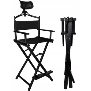 Összecsukható kozmetikai szék - alumínium fekete egy masszív és kényelmes szék sminkhez és sminkhez. Igazgatói székként is szolgál majd.