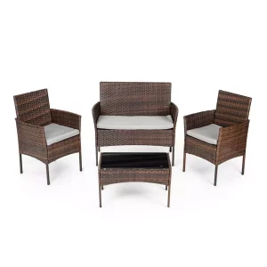 Rattan kerti szett 2x fotel pad asztal barna tökéletes kiegészítője az erkélynek, terasznak vagy a kerti pihenőnek.