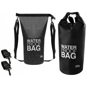 Vízálló táska 30 L - fekete - strapabíró anyagból készült, amely nem csak vízálló, de hatékonyan védi a benne lévő tárgyakat is.