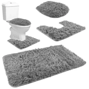 Fürdőszoba - WC szőnyeg készlet 3 db | szürke - két szőnyegből és egy WC-ülőkehuzatból áll. A szőnyegek alsó része csúszásmentes.
