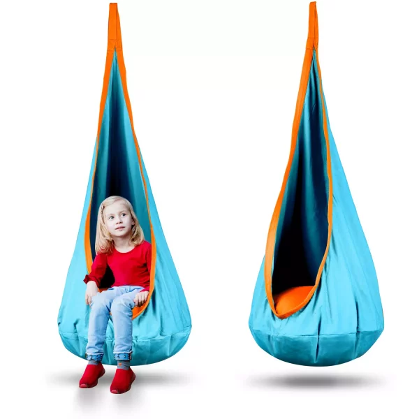 Gyermek akasztószék Cocoon | türkiz - kényelmes párnát tartalmaz. A szék maximális teherbírása 80 kg.