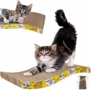 Karton karcolóoszlop macskáknak | 43x23,5x7 cm - hosszú pihenő pillanatokat biztosít kedvencének, és egyben kielégíti a napi karcolási igényeket.
