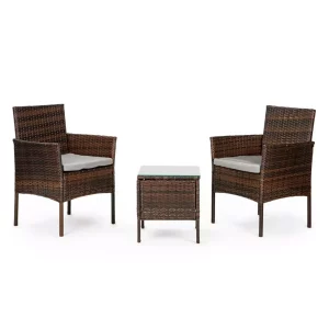 Kerti garnitúra rattan - barna | 2 fotel + asztal kiváló minőségű műanyagból készült, melyre jellemző a nagy tartósság.
