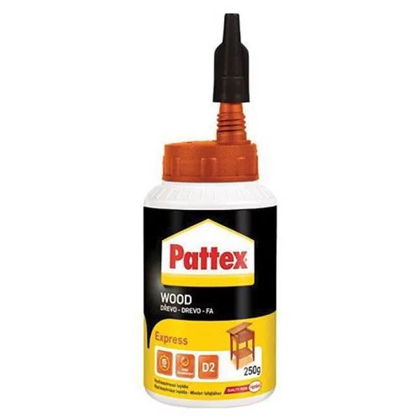 Faragasztó Pattex Wood Express 250g - a fa gyors ragasztásához, már 5 perc után szilárd kötést hoz létre, nem tartalmaz oldószereket.