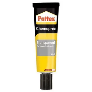 Ragasztó Pattex Chemoprén Transparent 50ml - átlátszó anyagok ragasztására és mindenhol, ahol átlátszó ragasztott hézag szükséges.