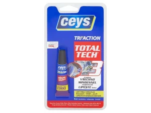 Ragasztó Ceys Total Tech TRI Action 2 az 1-ben - 10 g - nem tartalmaz oldószereket, ezért nem károsítja a ragasztott felületeket.