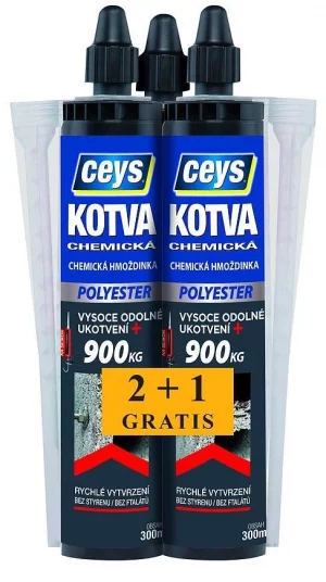 Kémiai horgony Ceys Polyester - 2+1 mentes, 300 ml - rendkívül tartós rögzítést biztosít üreges, törékeny vagy szilárd anyagokban.