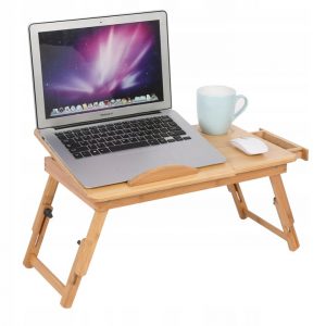 Fából készült laptop asztal | 49.5 x 30 cm - laptop asztal bambuszfából. Az asztallap dőlésszögének 4 fokozatú állítása. Max. méret 15