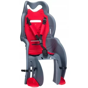 Gyermek kerékpárülés / kerékpárülés | szürke-piros - állítható lábtartókkal, oldalsó kartámaszokkal és formázott háttámlával rendelkezik.