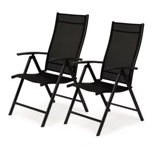Kerti székek 2 db - állítható | fekete - ideális kertbe, erkélyre és teraszra. Állítható háttámla - 7 fokozat.