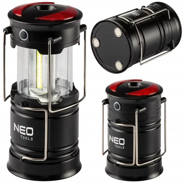 LED kempinglámpa 200lm 3in1 NEO | 99-030 - 3 világítási funkcióval rendelkezik: zseblámpa, lámpa, piros figyelmeztető lámpa. Kihúzható konstrukció.