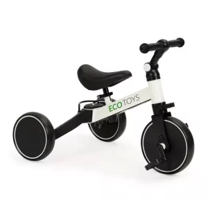 Modern gyermek tricikli 4 az 1-ben | fehér, a tricikli egy pillanat alatt hagyományos kerékpárrá válik, csak nyomja meg a reteszelő gombokat.