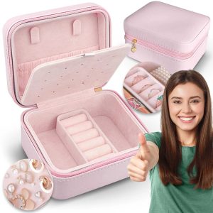 Ékszeres doboz Massido MS-702 | rózsaszín - ideális lányok és nők igényeihez. Van benne akasztó nyakláncokhoz, dedikált távtartó a fülbevalókhoz és még sok más.