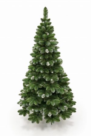 Fagyhatású mesterséges karácsonyfa PREMIUM | 1.6 m - a gallyak külső végeit emellett fagyhatású, csillogó színű kúpok díszítik.