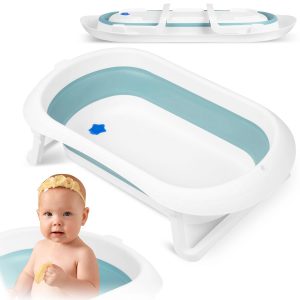 Fürdőkád babáknak RK-281 | bielo-modrá - az összecsukható lábaknak köszönhetően a fürdőkád nem esik össze fürdés közben. Minden részletében kifinomult.